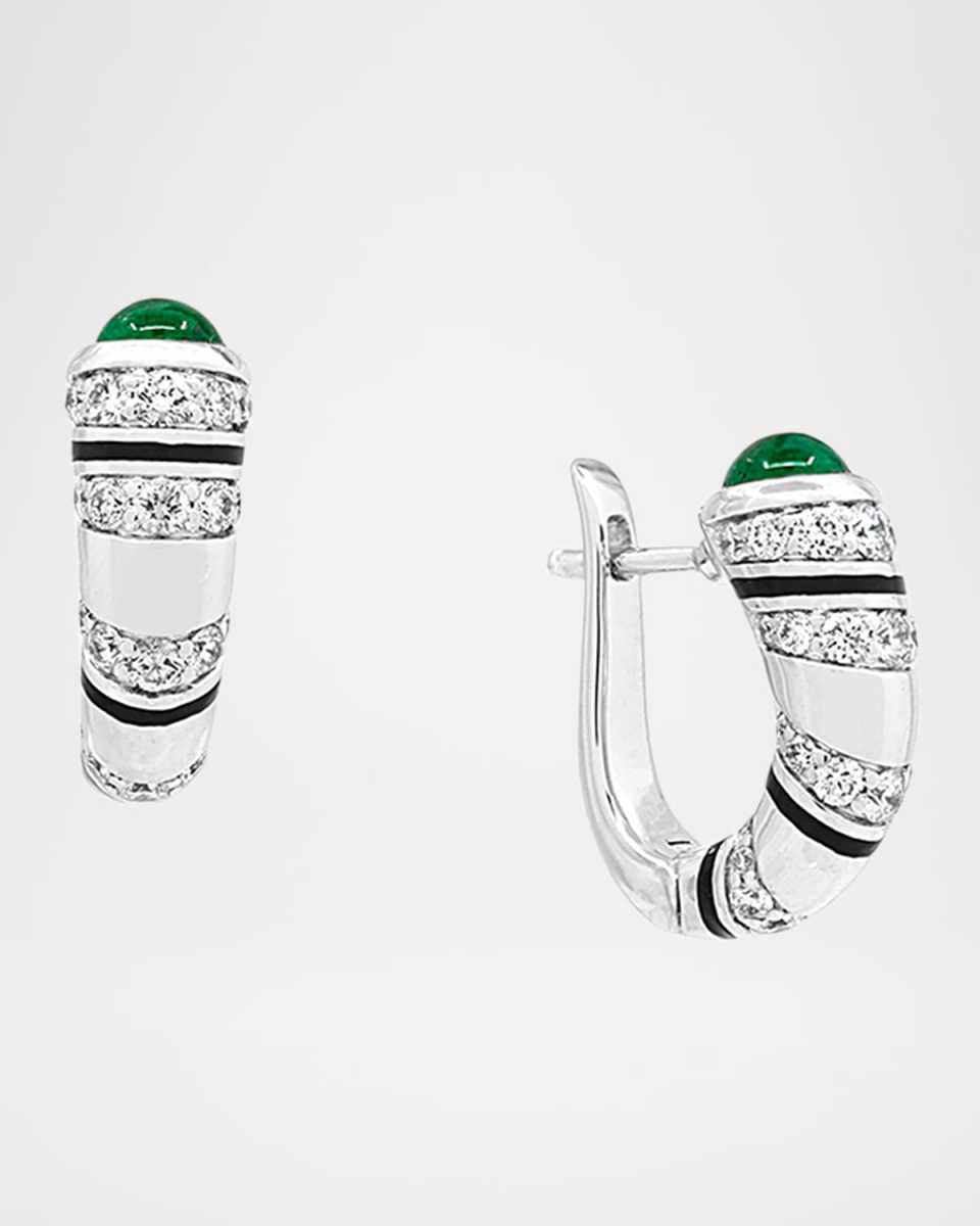 Mushabak 18K White Gold Diamond and Emerald Earrings